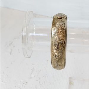 Vintage Floral Engraved Brass Cuff Clasp Bracelet